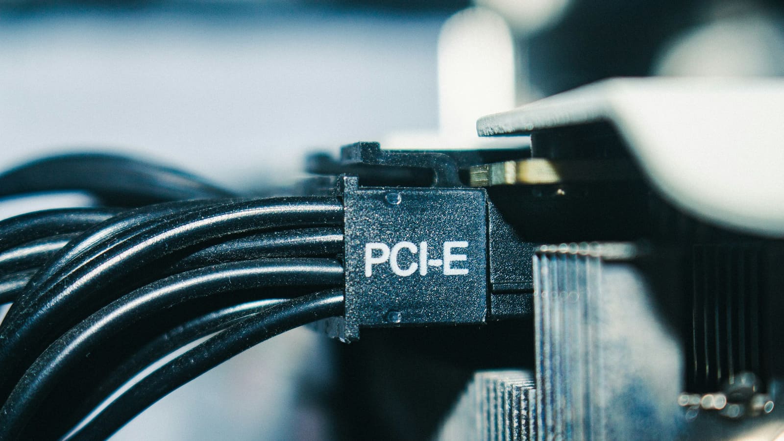 Close-up of a black graphics card power connector